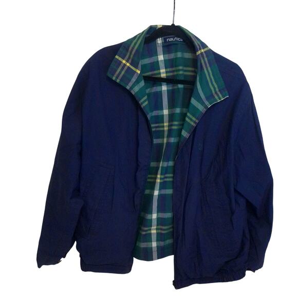 Vintage Nautica Reversible Bomber Blue Plaid Windbreaker Size Medium - Picture 12 of 12